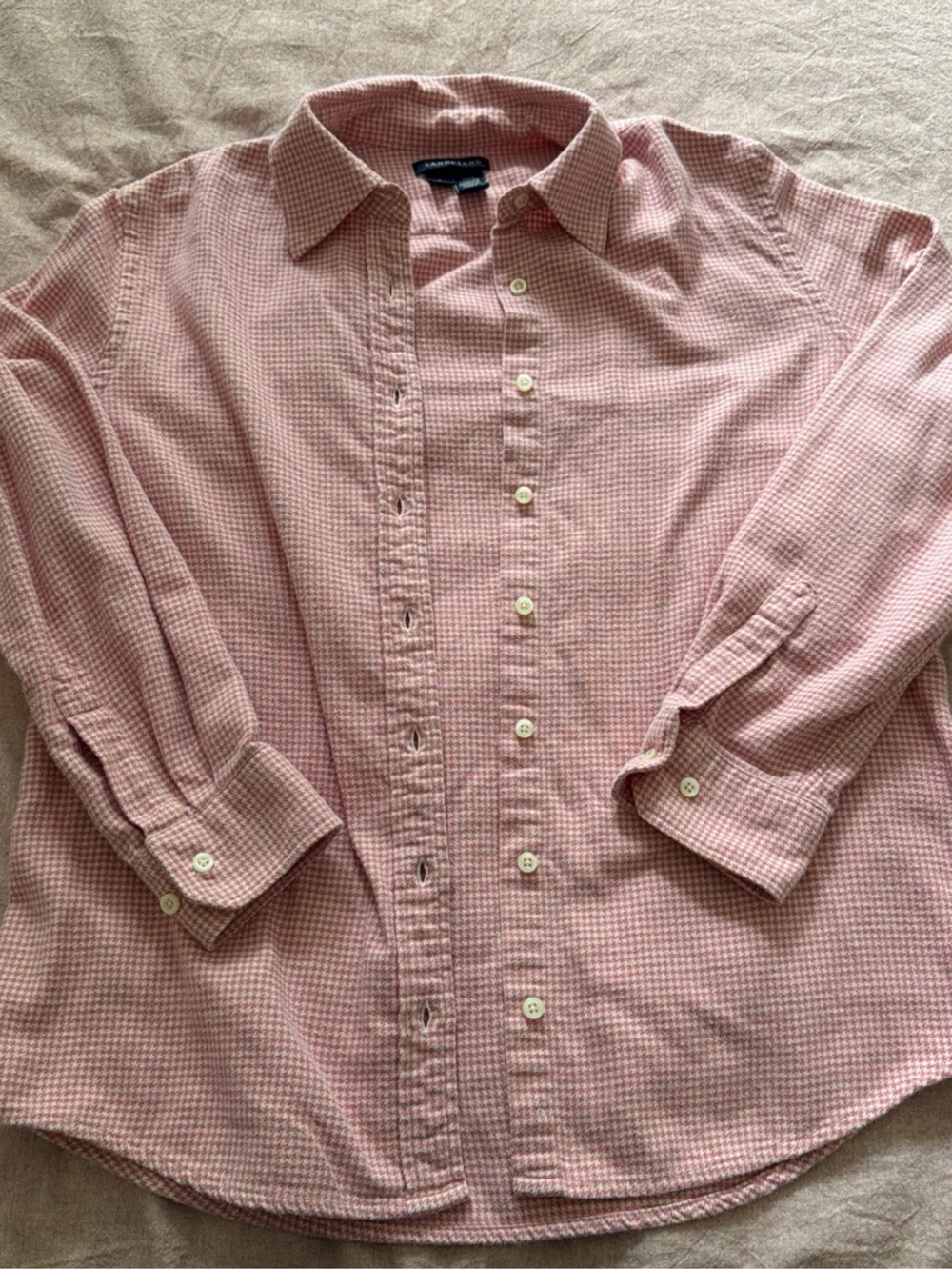 Lands End Pink Houndstooth Button-Down